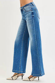 RISEN Full Size Mid Rise Wide Leg Jeans with Flared Look Plus Size on Simply Obsessed