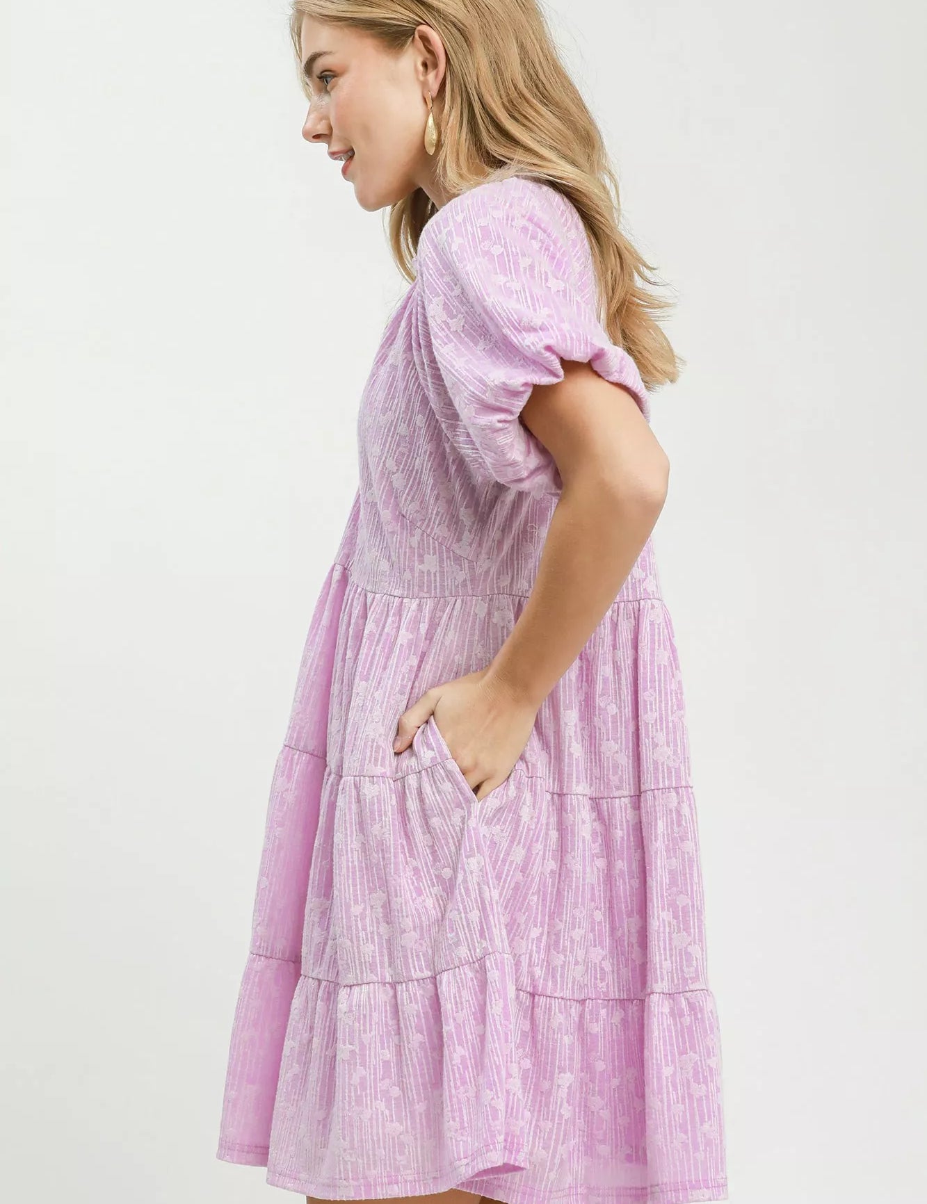 UMGEE Jacquard Puff Sleeve Mini Dress on Simply Obsessed