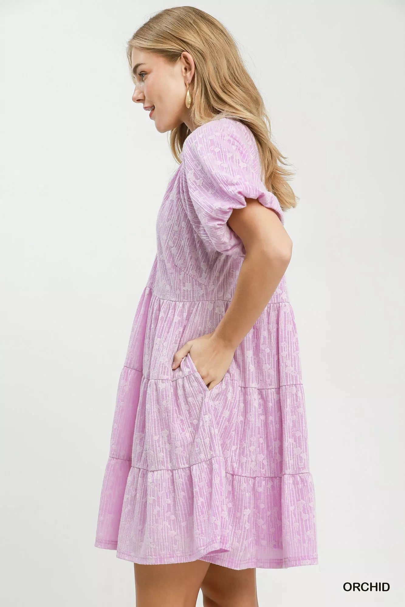 UMGEE Jacquard Puff Sleeve Mini Dress on Simply Obsessed