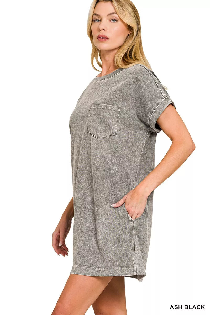 ZENANA Halo Washed Premium Cotton T-Shirts Dress on Simply Obsessed