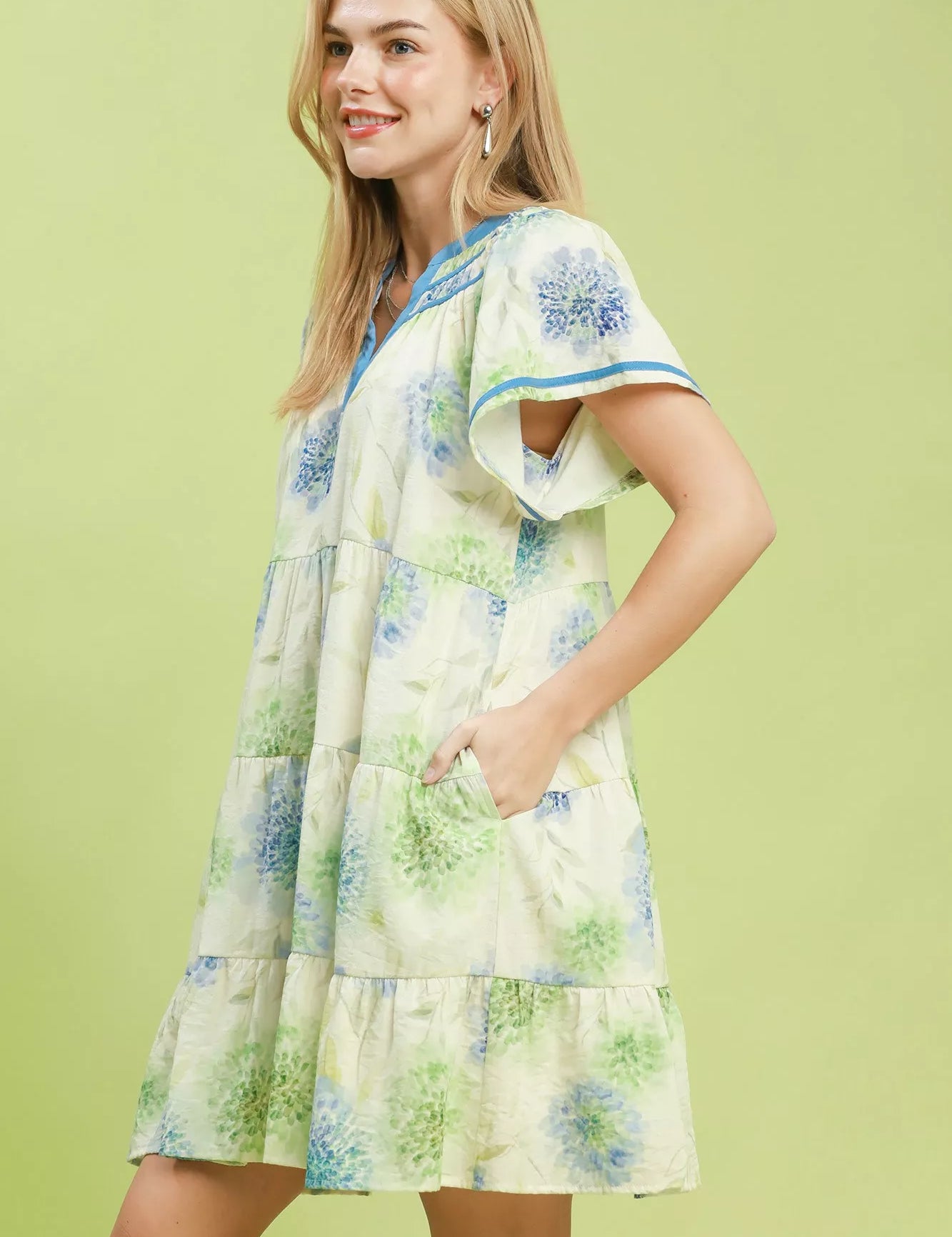 UMGEE Floral Print Contrast Trim Tiered Babydoll Dress on Simply Obsessed