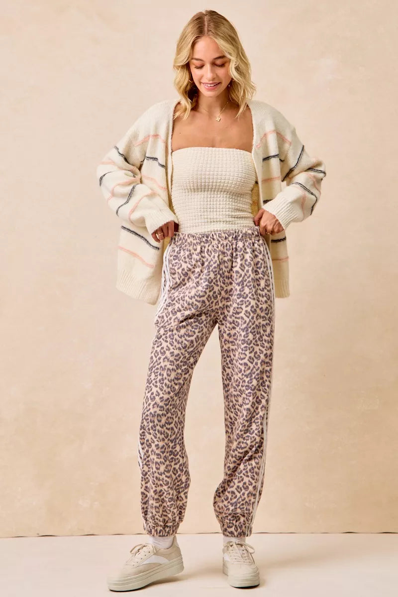 BIBI Side Lines Leopard Track Pants on Simply Obsessed