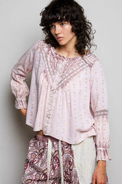 POL Mixed-Pattern Lace Detail Blouse on Simply Obsessed