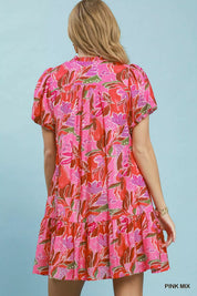 UMGEE Tropical Floral Puff Sleeve Tiered Mini Dress on Simply Obsessed