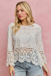 SO ME Floral Embroidered Crochet Lace Trimmed Top **DOORBUSTER** on Simply Obsessed
