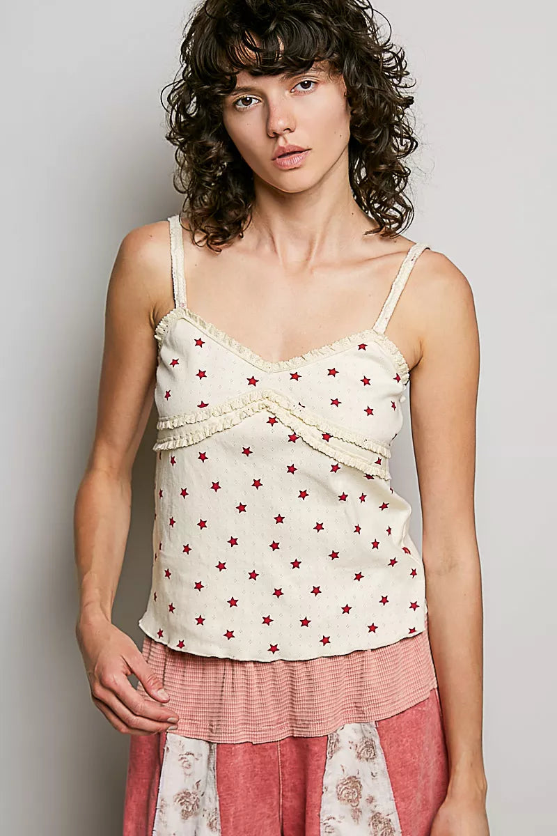 POL Star Printed Lightweight Ribbed Knit Cami on Simply Obsessed