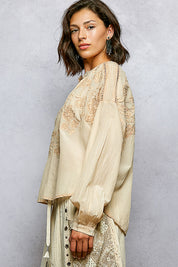 POL Embroidery Button Down Long Sleeve Washed Shirt on Simply Obsessed