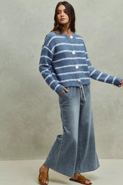 SO ME Mid Rise Elastic Waist Flare Denim Jeans on Simply Obsessed