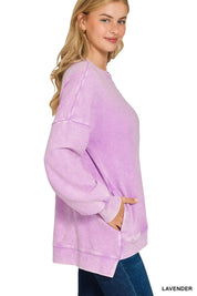 ZENANA Acid Washed Double Ribbed Hi-low Sweatshirt on Simply Obsessed