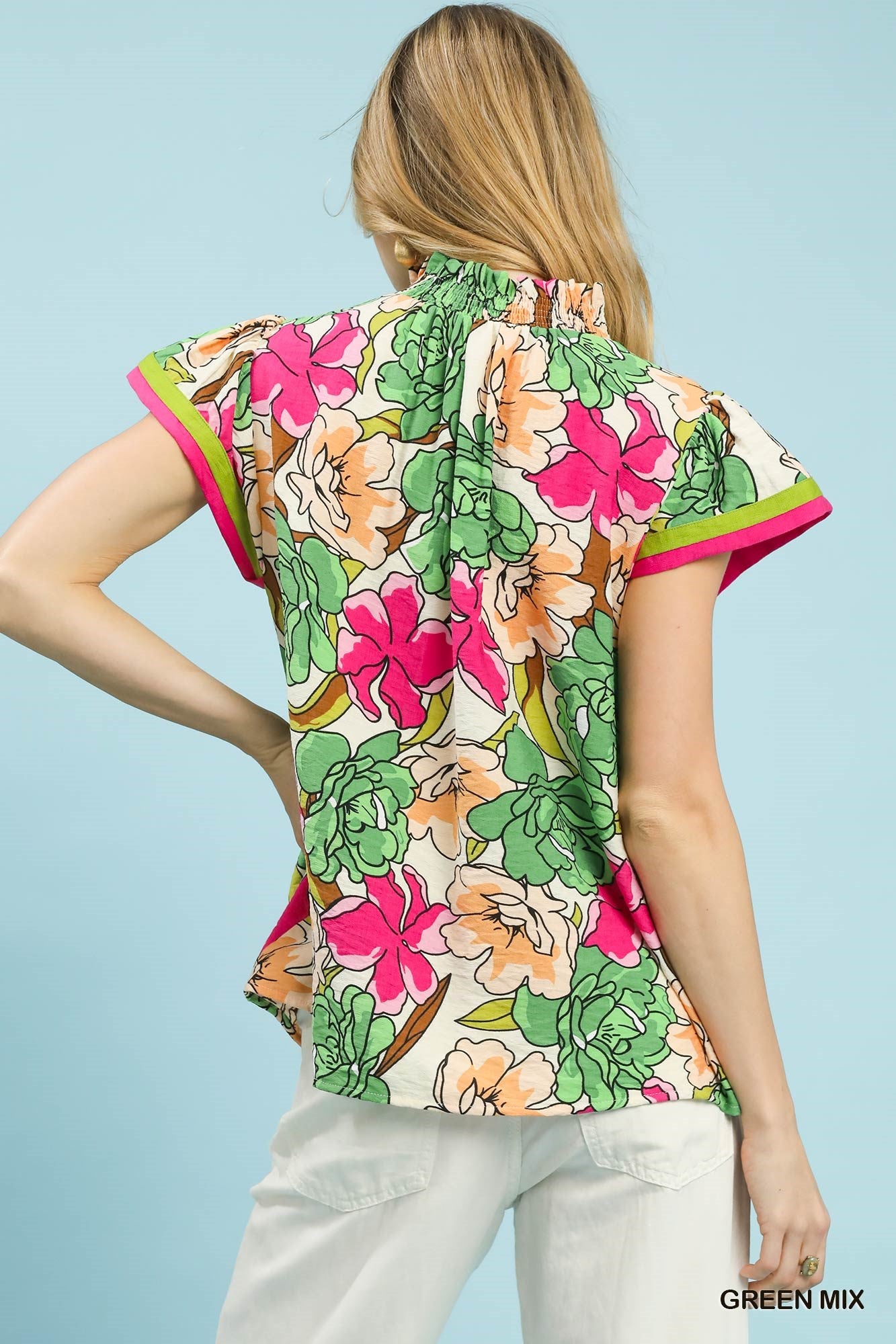 UMGEE Floral Print Blouse with Contrast Trim on Simply Obsessed