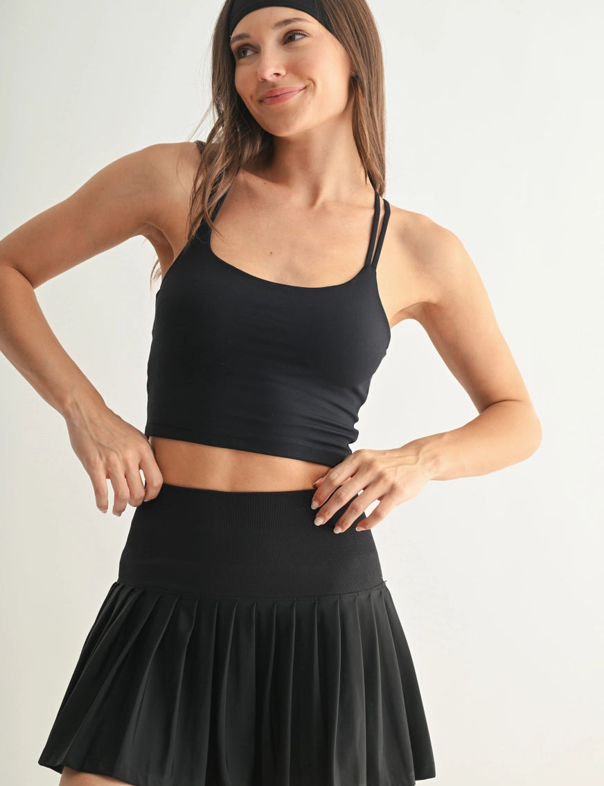 MONO B Venice Cloud Light Criss-Cross Sports Bra-BLACK on Simply Obsessed