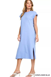 Zenana Round Neck Side Slit Midi Dress on Simply Obsessed