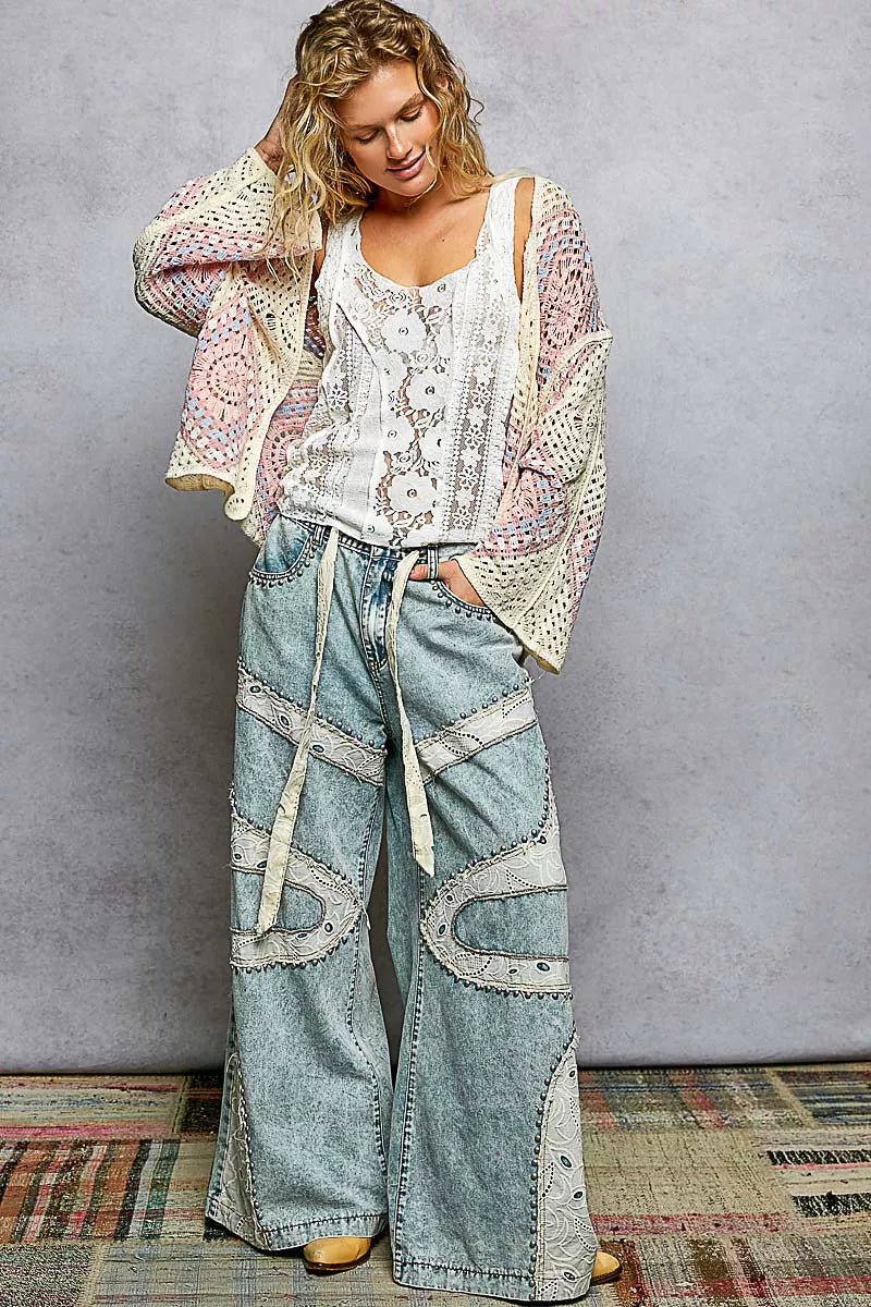 POL Open Front Crochet Cardigan with Granny Square Pattern on Simply Obsessed