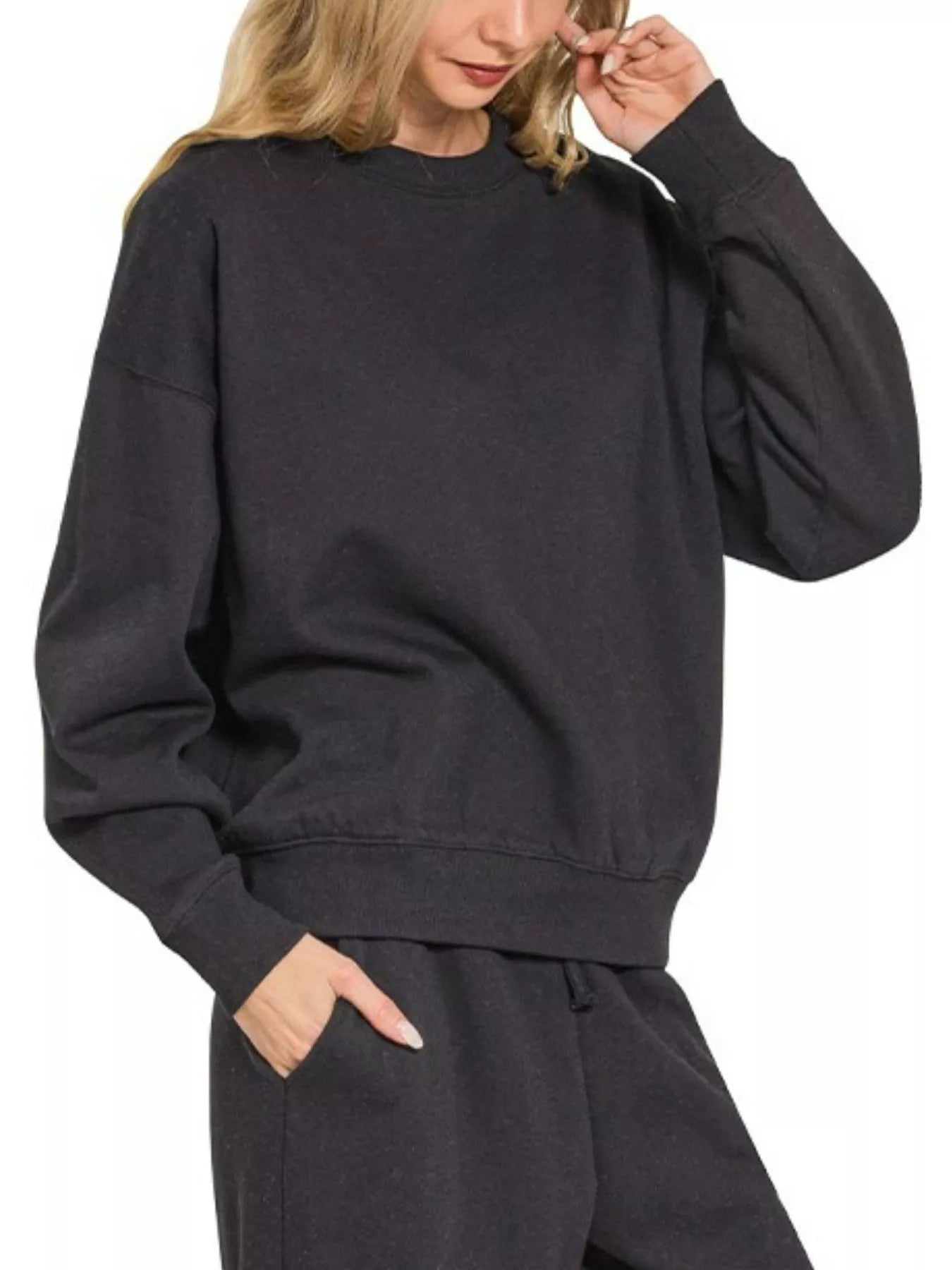 ZENANA Fleece Long Sleeve Top and Sweatpants Set on Simply Obsessed