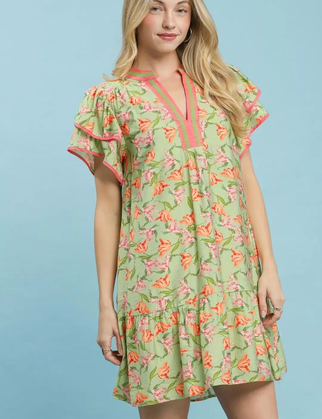 UMGEE Floral Flutter Sleeve Tiered Dress on Simply Obsessed