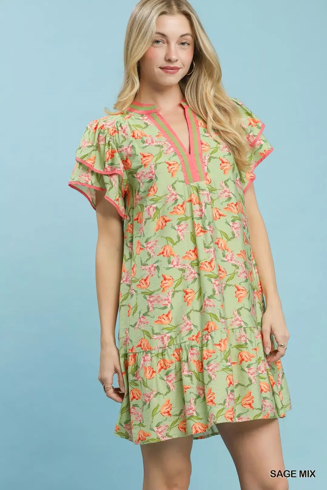 UMGEE Floral Flutter Sleeve Tiered Dress on Simply Obsessed