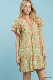 UMGEE Floral Flutter Sleeve Tiered Dress on Simply Obsessed