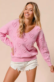 BiBi Valentines Heart Pompom V Neck Knit Top on Simply Obsessed