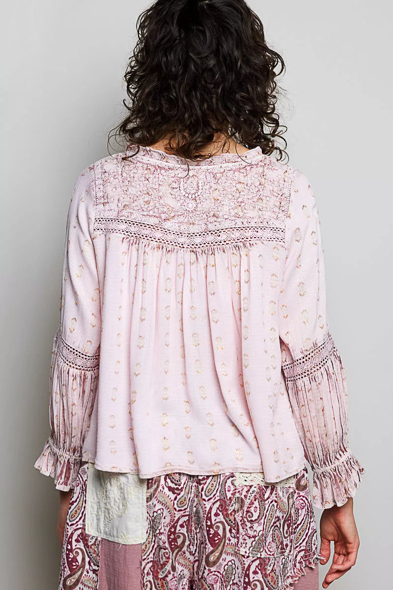 POL Mixed-Pattern Lace Detail Blouse on Simply Obsessed