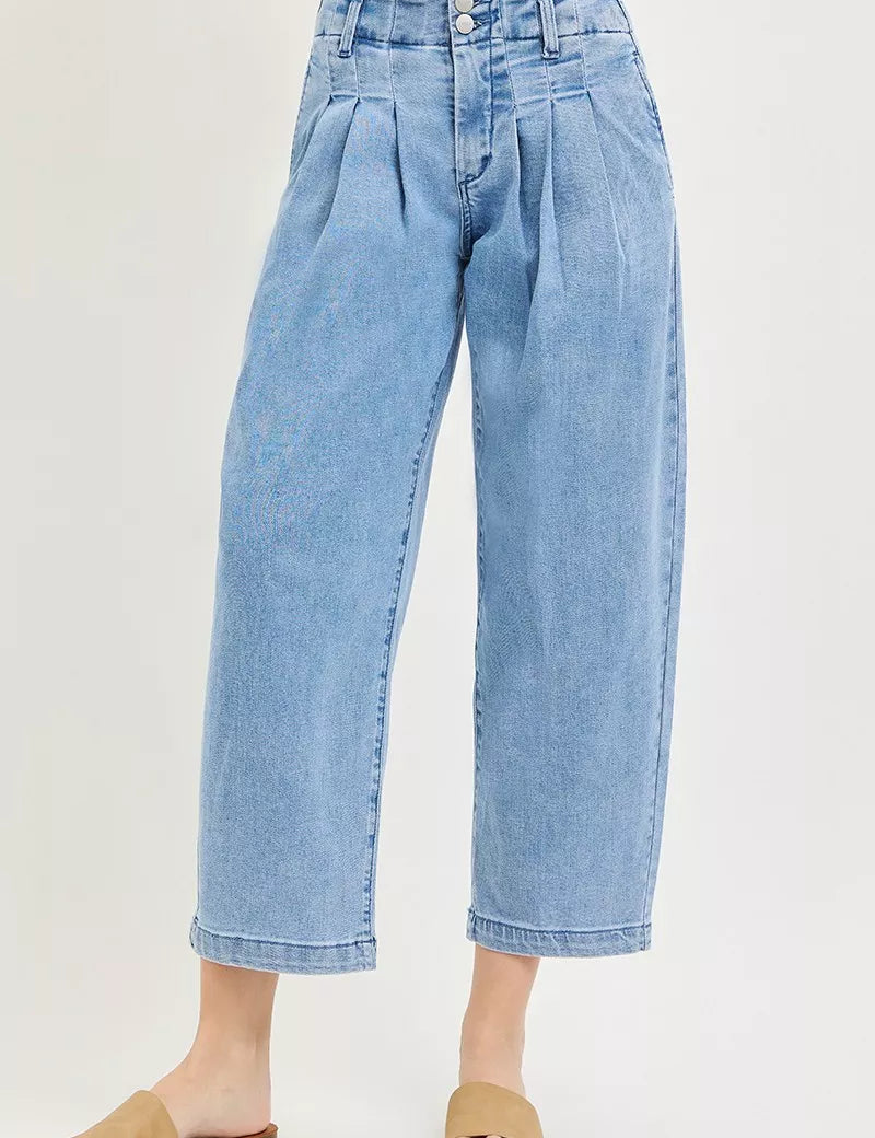 RISEN Slouchy Crop Barrel Pleated Jeans on Simply Obsessed