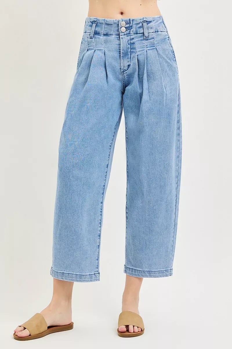 RISEN Slouchy Crop Barrel Pleated Jeans on Simply Obsessed