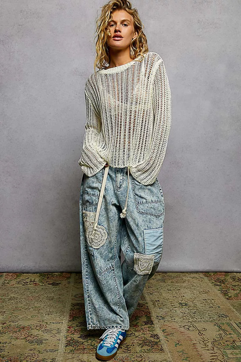 POL Openwork Round Neck Knit Cover Up on Simply Obsessed