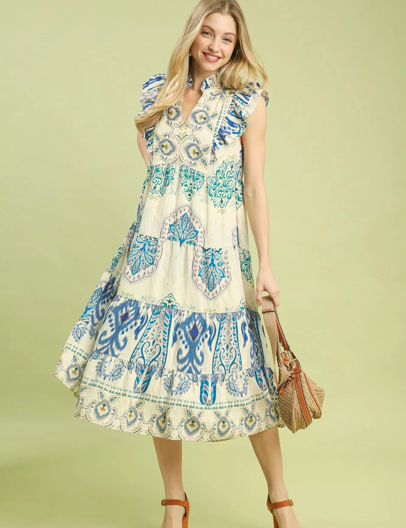 UMGEE Boho Boarder Print Ruffle Midi Dress on Simply Obsessed