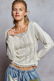 POL Texture Long Sleeve Blouse with Floral Ruffled on Simply Obsessed