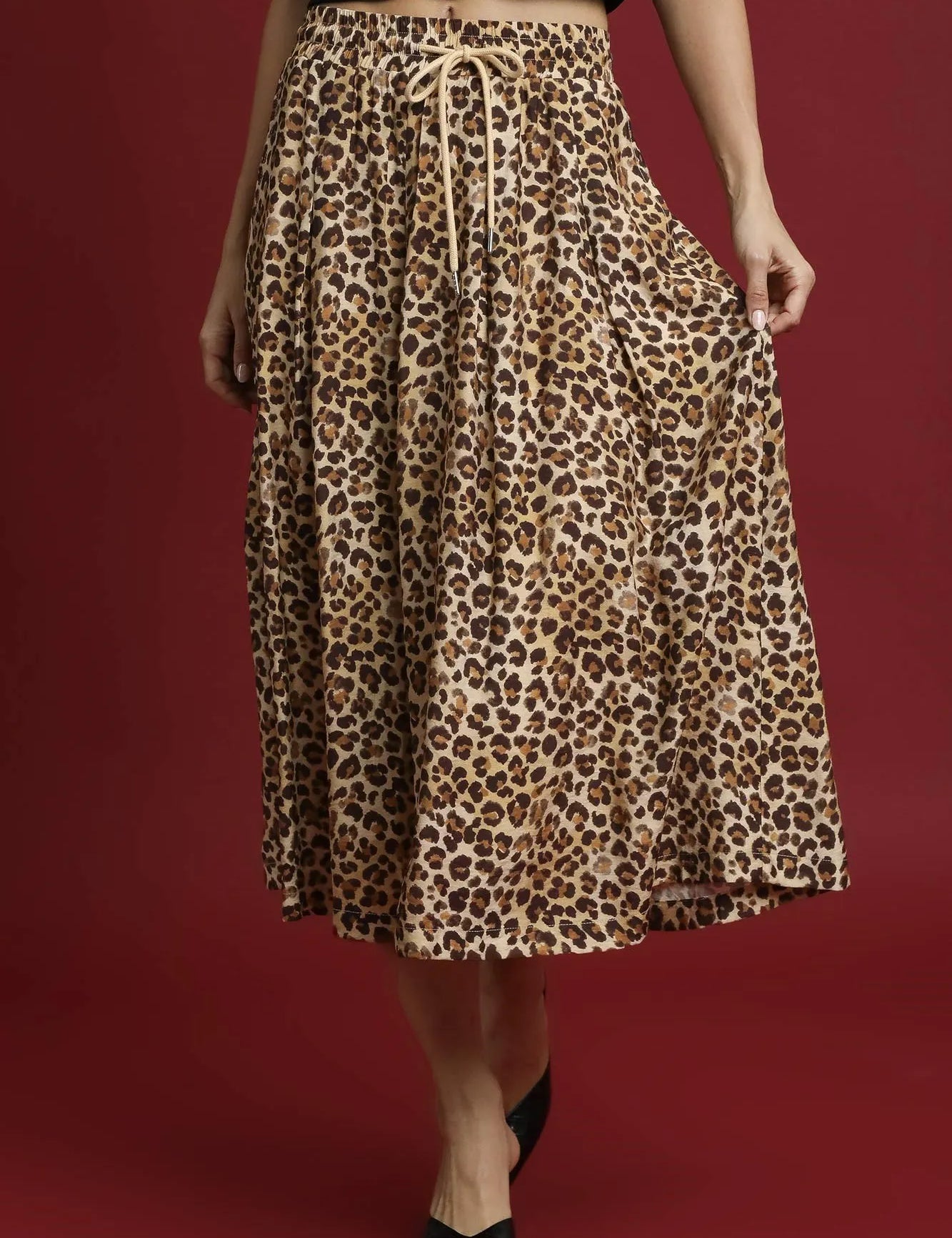 Umgee Drawstring Leopard Midi Skirt on Simply Obsessed