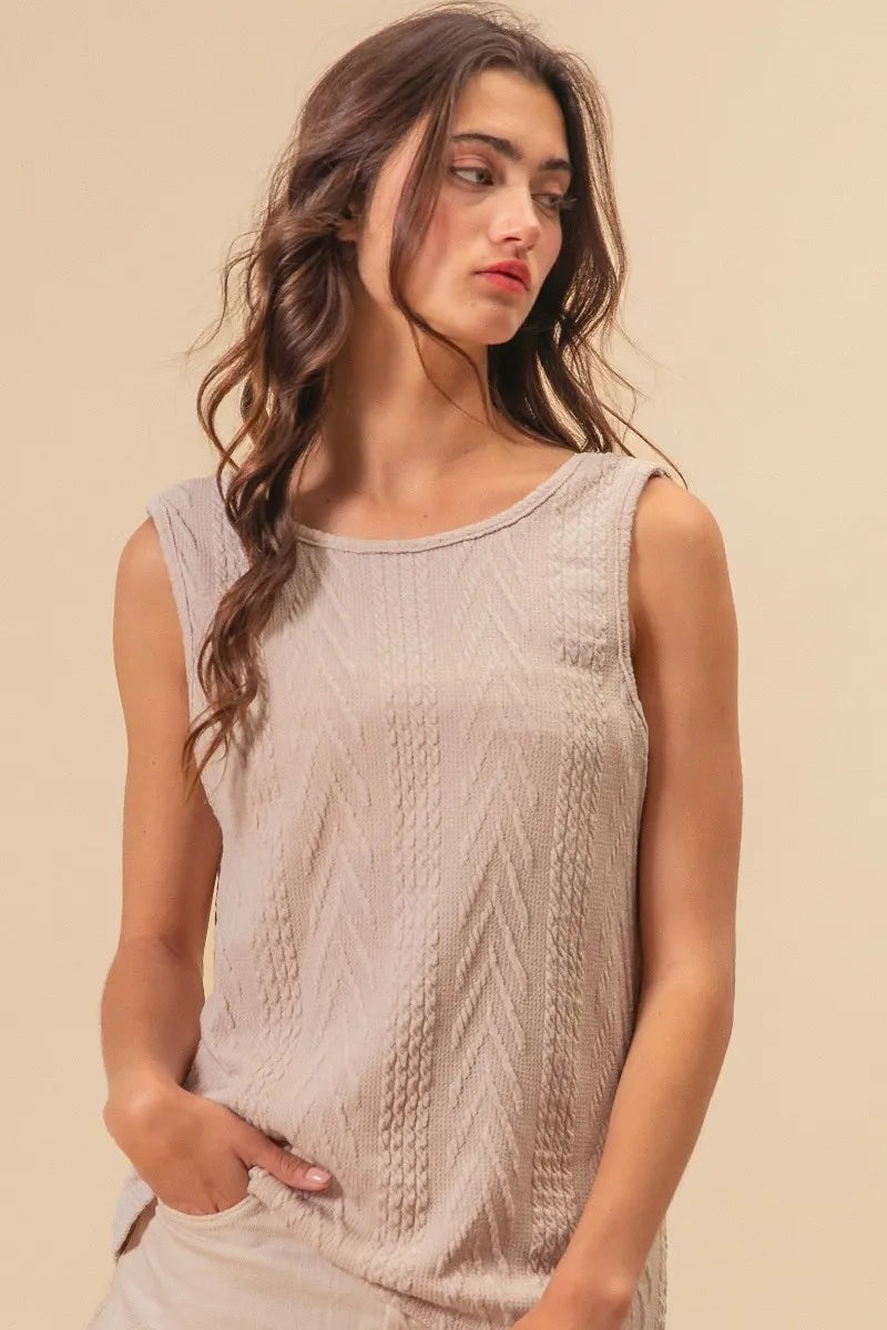 BIBI Textured Sweather Knit Twist Back Sleeveless Top on Simply Obsessed