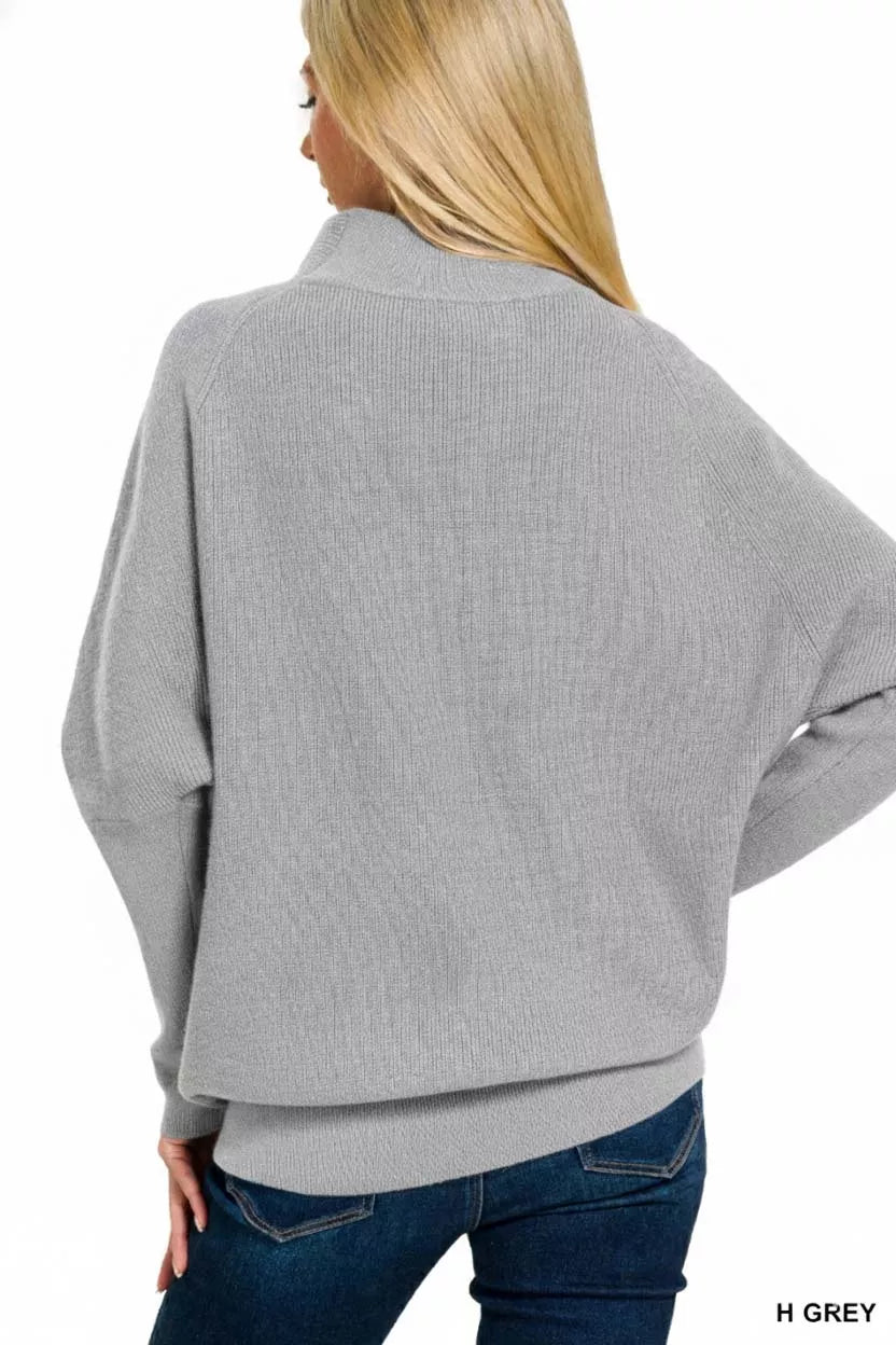 Zenana Viscose Dolman Sleeve Mock Neck Sweater on Simply Obsessed