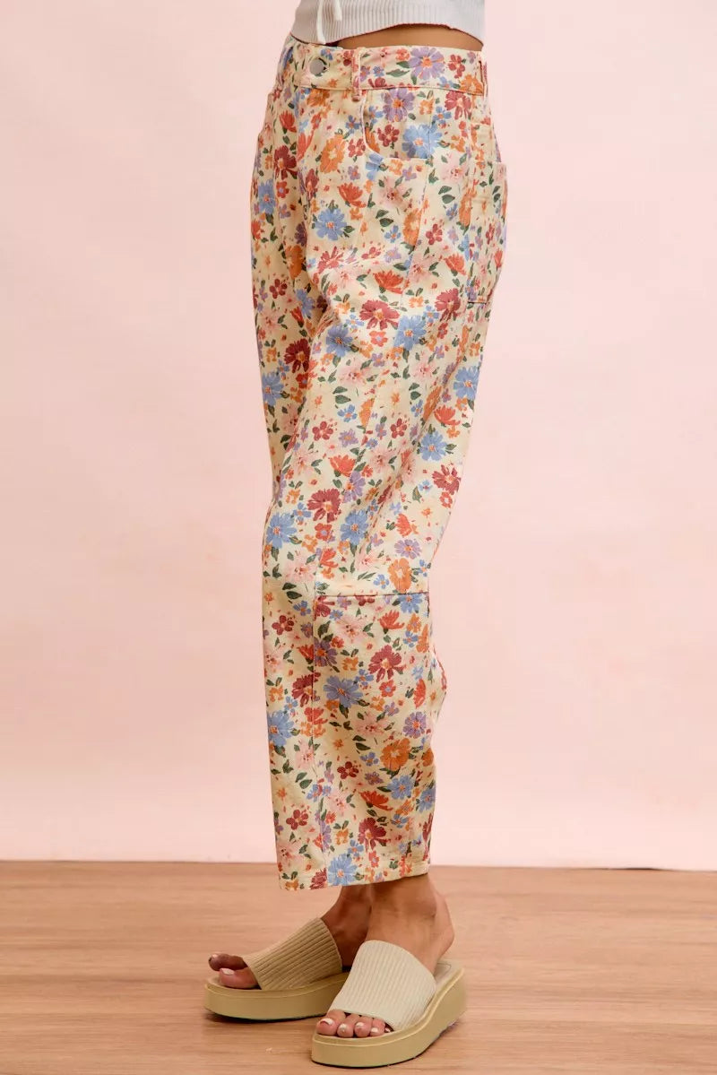 BIBI Washed Floral Printed Twill Barrel Pants **FALL DEBUT SALE** on Simply Obsessed