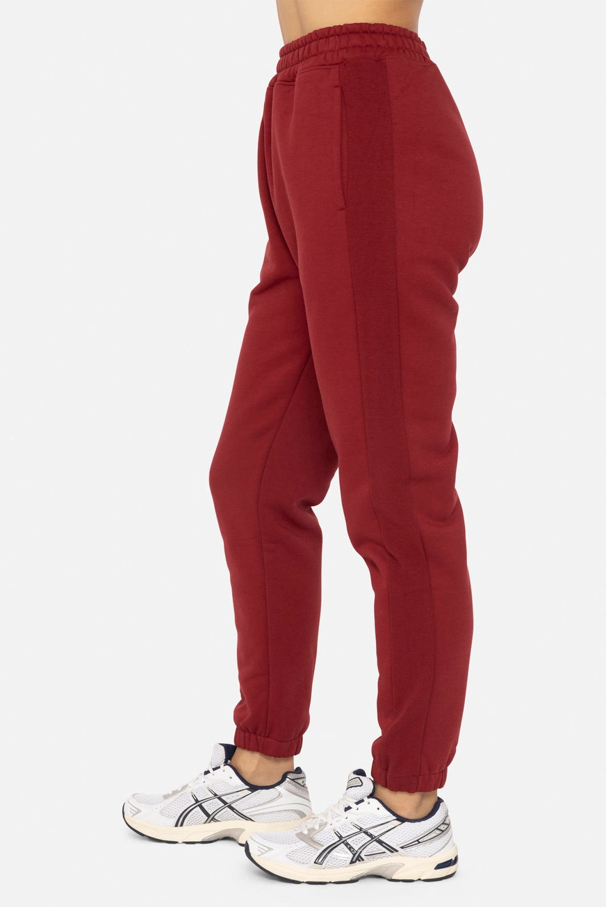 MONO B DOORBUSTER Cotton Fleece Joggers-RED VELVET on Simply Obsessed