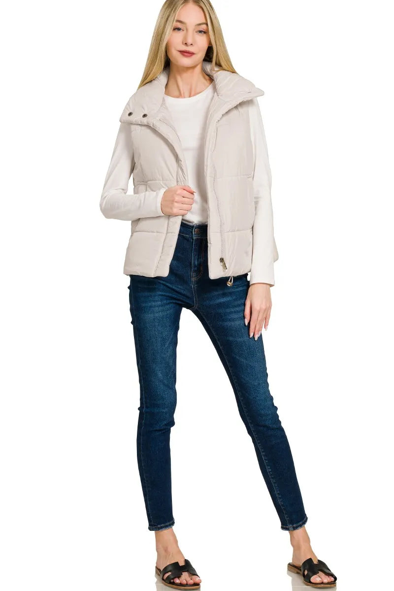 Zenana High Neck Zip-Up Vest Coat on Simply Obsessed