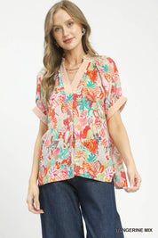 UMGEE Mix Boho Printed V-Neck Top on Simply Obsessed