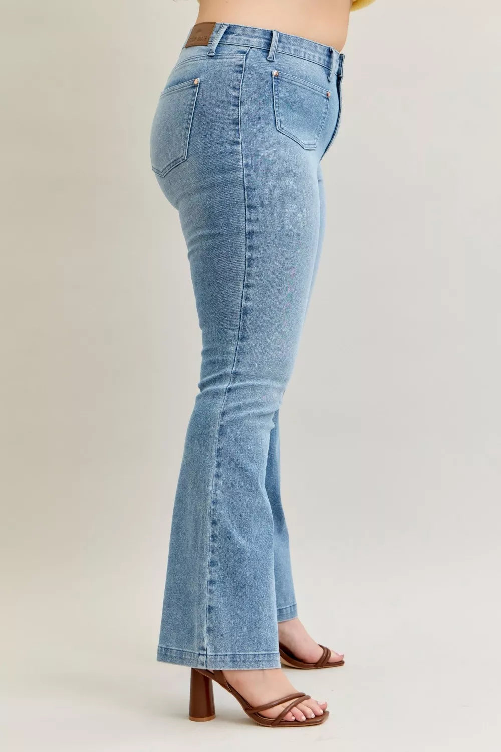 Judy Blue Full Size Mid Rise Bootcut Jeans with Contrast Wash & Front Patch Pockets Plus Size on Simply Obsessed