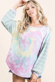 BIBI Tie Dye Terry Top with Wide Stripe Thermal Waffle **LA DEAL** on Simply Obsessed
