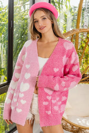 BIBI Heart Color Block V-Beck Knit Cardigan with Pockets on Simply Obsessed