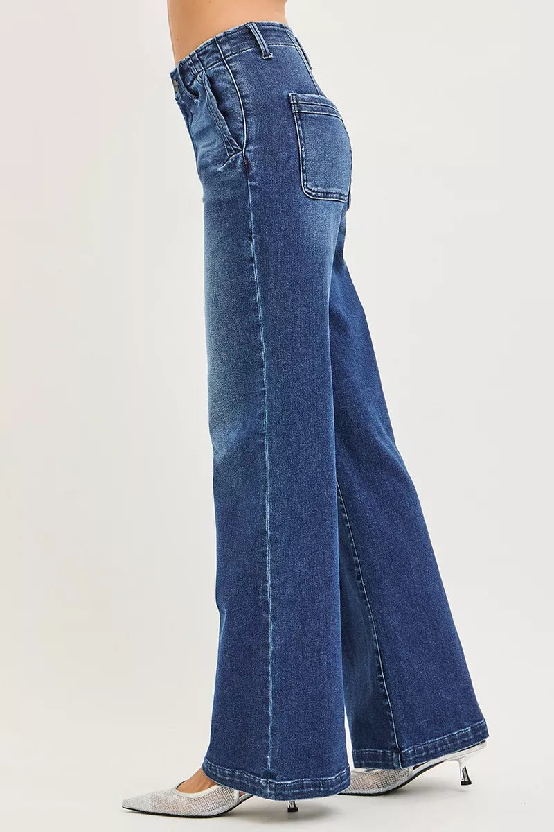 RISEN High Rise Wide Leg Slanted Pocket Jeans on Simply Obsessed