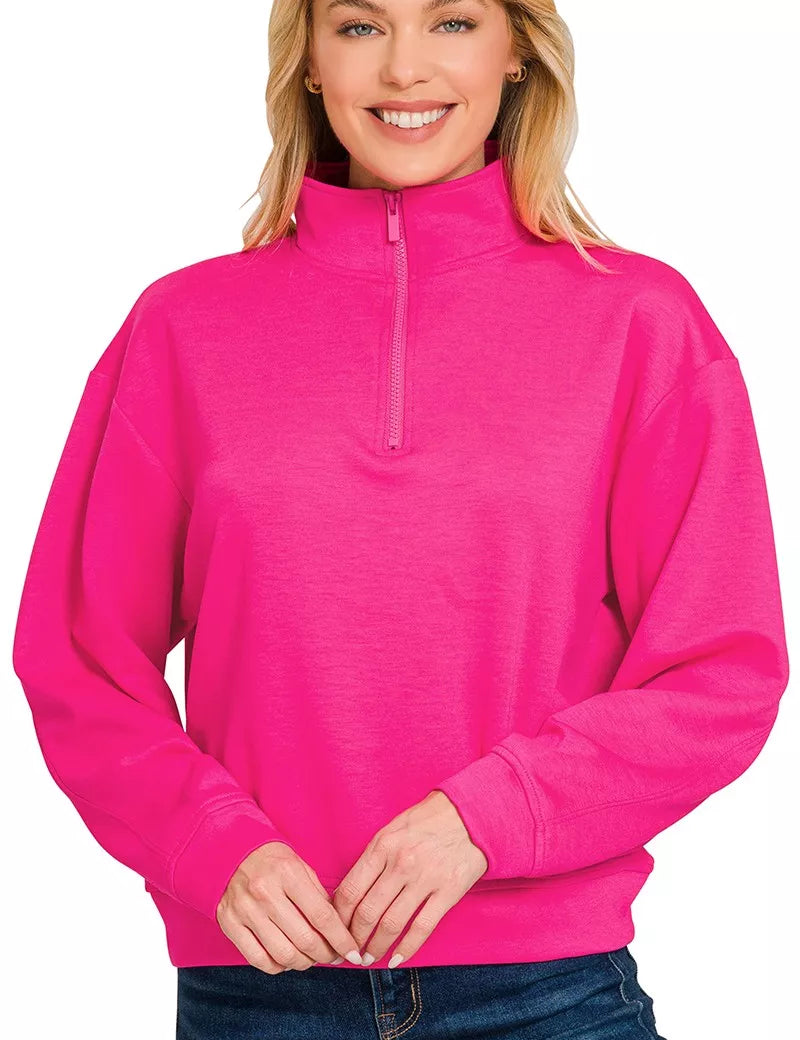 Zenana Scuba Half Zip Pullover Sweatshirt on Simply Obsessed