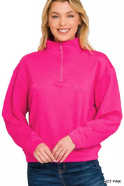 Zenana Scuba Half Zip Pullover Sweatshirt on Simply Obsessed