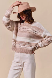SO ME Variegated Stripe Textured Loose Fit Sweater on Simply Obsessed