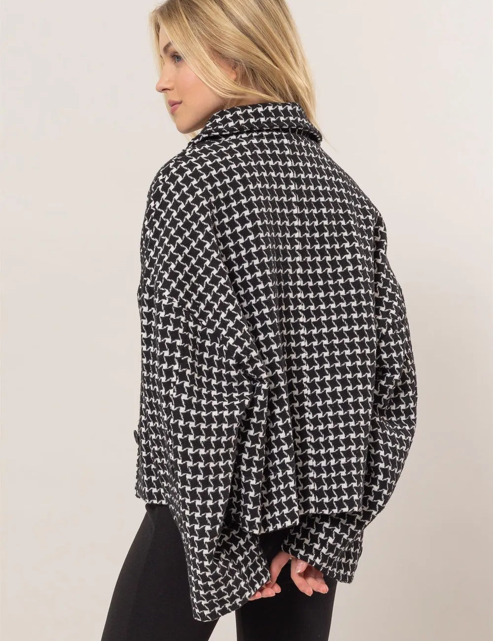 HYFVE Tweed Plaid Button Up Collared Neck Jacket on Simply Obsessed