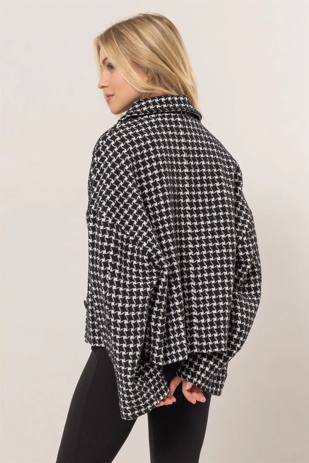 HYFVE Tweed Plaid Button Up Collared Neck Jacket on Simply Obsessed