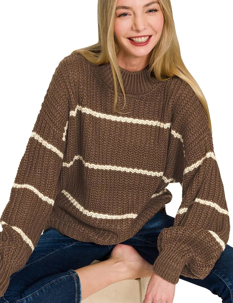 ZENANA Oversize Striped Sweater on Simply Obsessed
