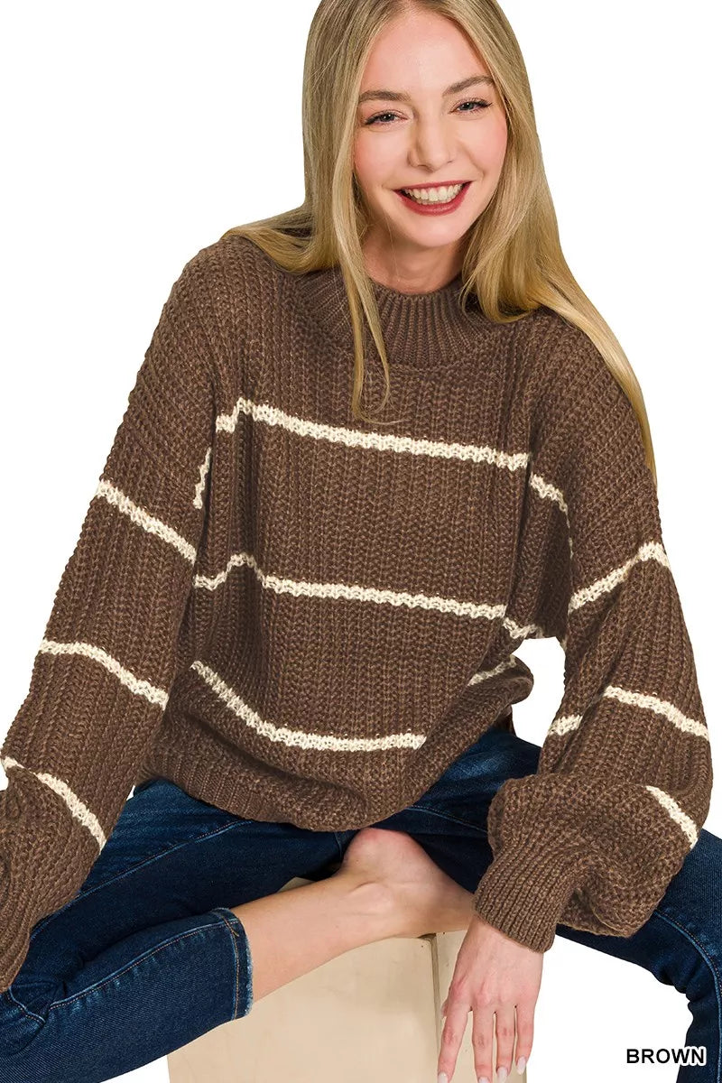 ZENANA Oversize Striped Sweater on Simply Obsessed