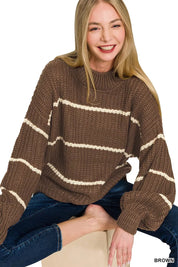 ZENANA Oversize Striped Sweater on Simply Obsessed