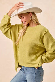 BIBI Boucle Rib Knit Uneven Hem Sweater With Open Seam on Simply Obsessed