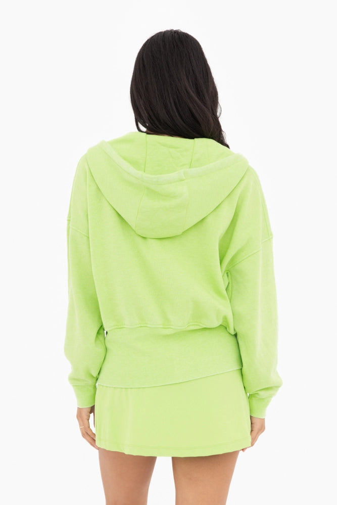 MONO B Fleece Hoodie Jacket w/ Tapered Sleeves-GREEN GLOW on Simply Obsessed
