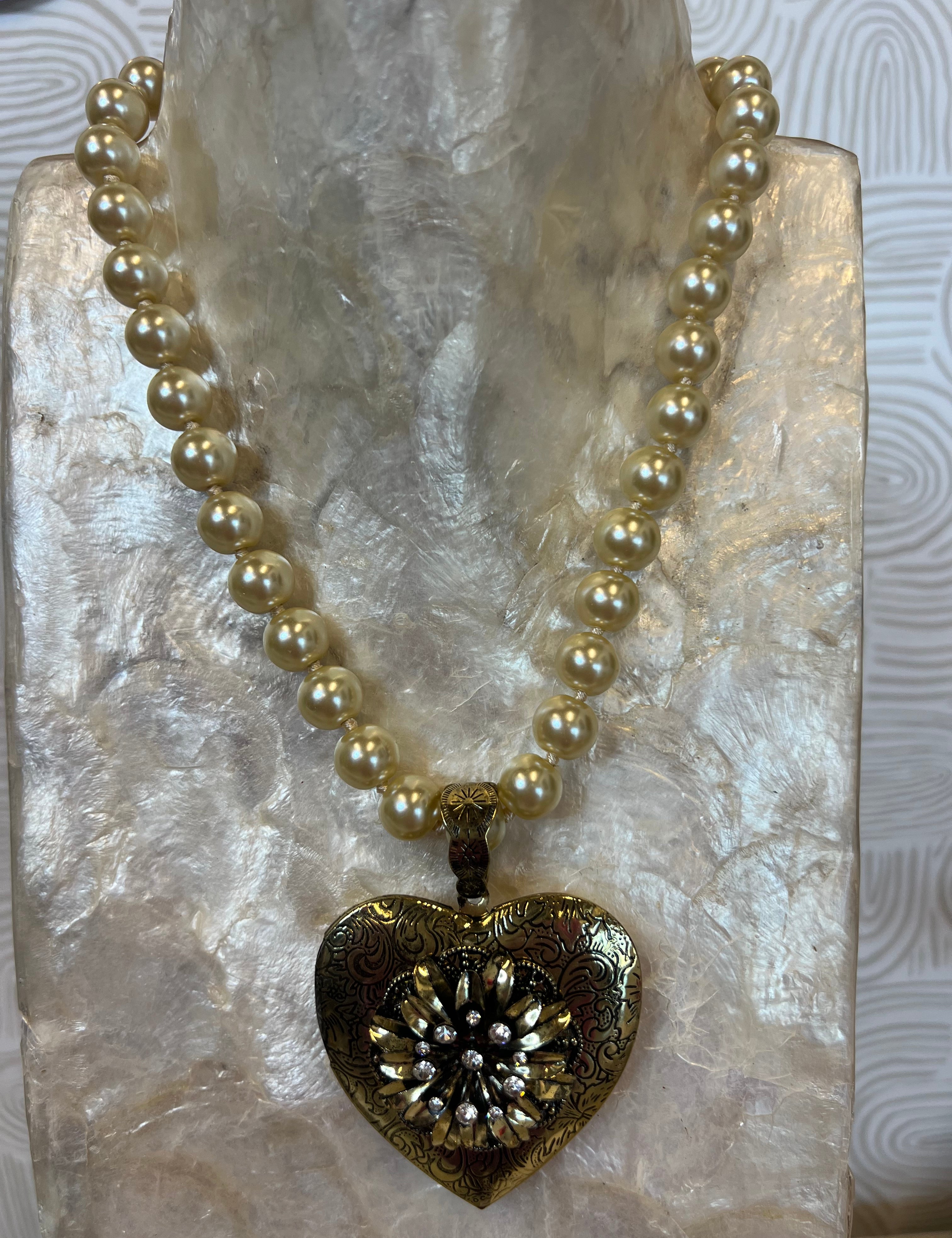 JEWELRY SALE Gold Heart Locket On Pearl Necklace on Simply Obsessed